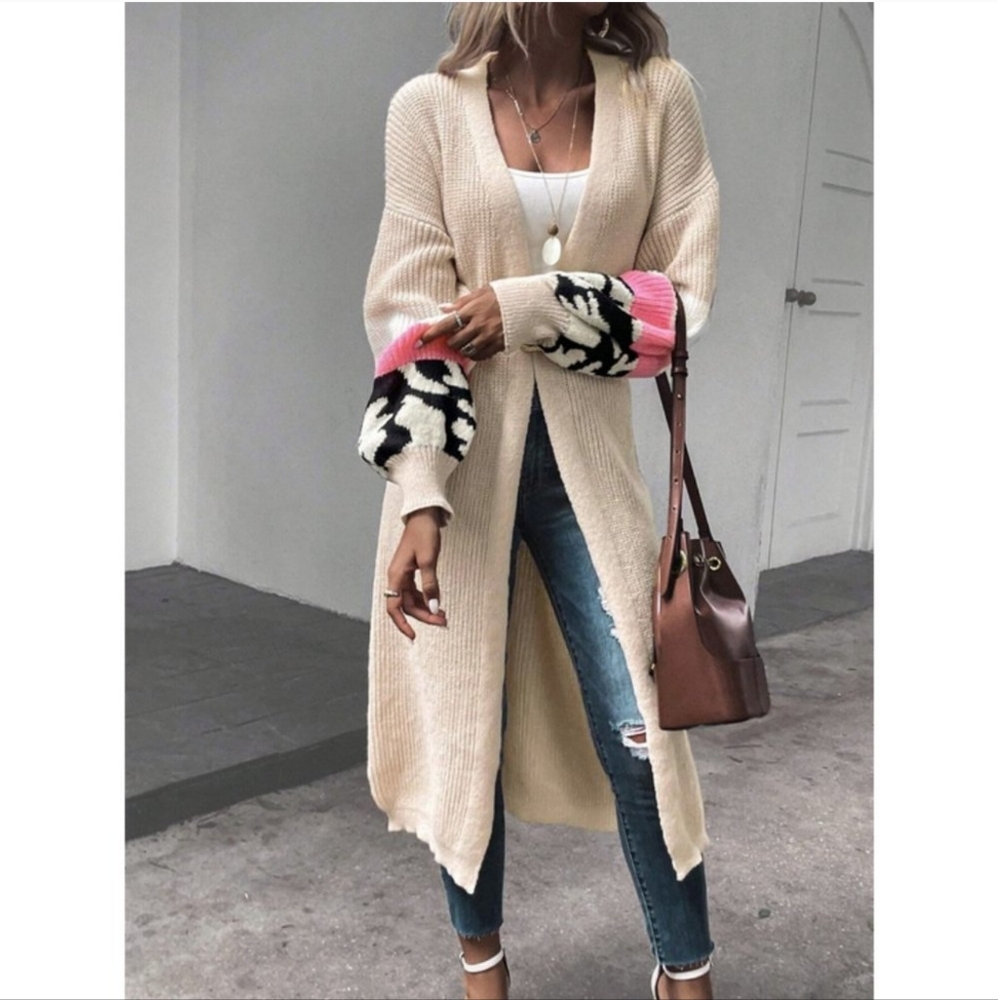 Contemporary Open Front Statement Sleeved Cardigan - Picture 2 of 5